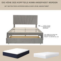 Cama de Almohada de Terciopelo Doble Tamaño 140 x 200 cm Marco de Almohada con Espalda y Cajón Grande Adecuada para Adultos y Adolescentes Gris - details 8