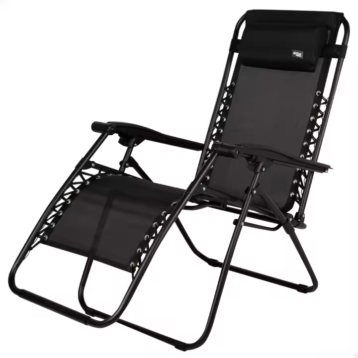 Silla Deportiva Portátil Gravedad Cero Negro, Con Almohada y Reposapiés - 1