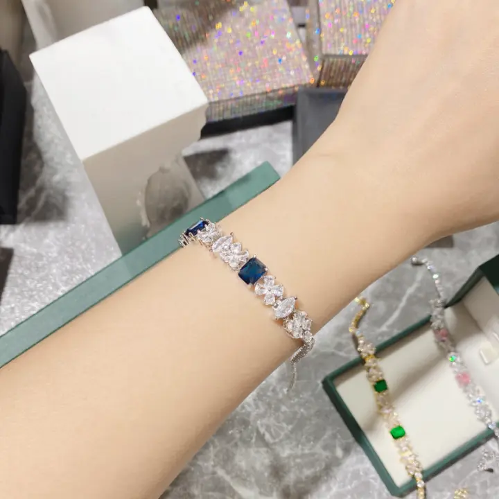 Pulsera de Gemas Coloridas Parpadeantes Platino de Trébol de Cuatro Hojas Zirconio Completo - 1