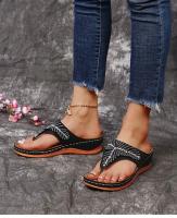 Women Open Toe Boho Casual Sandals Hollow Out Flip Flops Summer Wedge Sneakers Women's Footwear - details 2