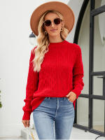 Suéter de cuello redondo de Color sólido para mujer, Jersey suelto británico, Jersey de punto rojo, Tops casuales para mujer - details 2