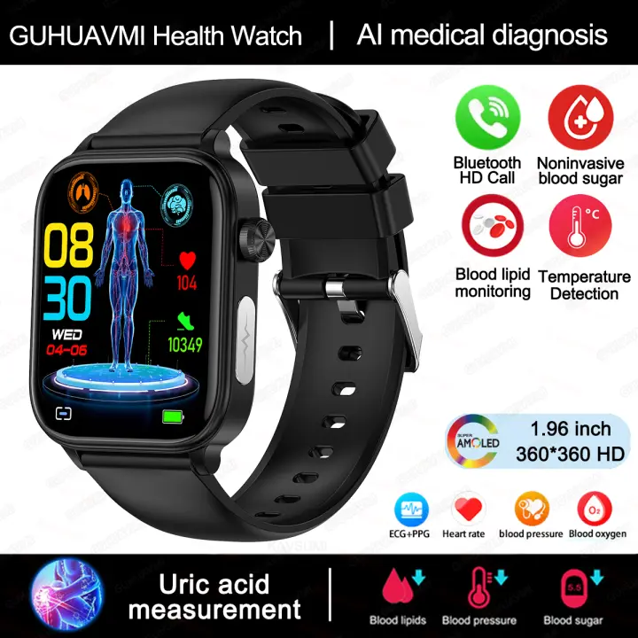 2024 Nuevo ECG + PPG Clase Médica 1,96 inch, 360*360 AMOLED Pantalla complete de HD táctil Smart Watch Azúcar en sangre, lípidos sanguíneos, temperature corporal, Llamada Bluetooth,IP68 a prueba de Agua Reloj Inteligente saludable para Android IOS - 1
