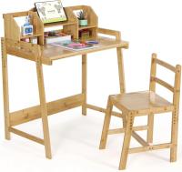 Escritorio de Bambú Ajustable para Niños Set de Mesa y Silla con Soporte de Libros y Espacio de Almacenamiento - details 0