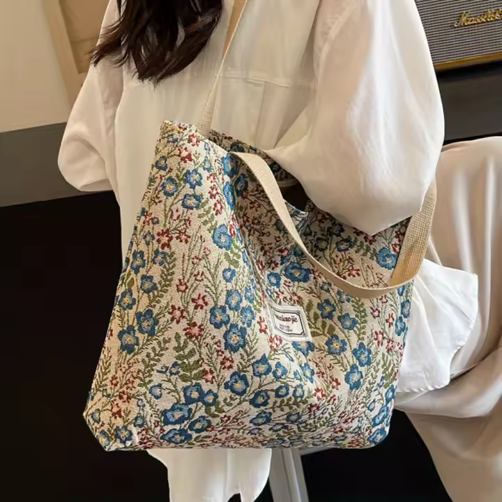 Bolso de Hormigas Florales Vintage Bolso de Mano de Estilo Mori con Capacidad Grande, Cinturón Suave, Cierre de Cremallera, Azul Ideal para Mujeres, Work, Compras, Llevamiento Diario - 1