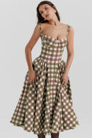 Vestidos a cuadros para mujer, vestido de verano con cuello Halter - details 23