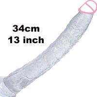 Consolador Leten de 13,4 pulgadas de largo, consoladores realistas de 34 cm, glande pequeño, gelatina negra con ventosa, Juguetes sexuales anales para mujeres, hombres y Gay - details 5