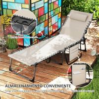 Plegable Jardín Exterior con Respaldo Ajustable Reposacabezas Bolsillo Lateral Banja y Estructura Acero Carga 120 kg para Terraza Piscina Playa 190x60x31 cm Crema - details 2