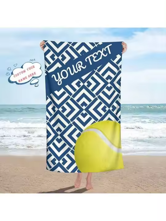 Toalla Veet de playa personalizada con nombre personalizado, con estampado de tenis, microfibra ultrasuave, de secado rápido y sin arena, azul y blanco, 1 ud. - 1