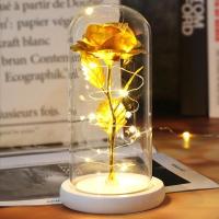 Rosa Bella y Bestia Rosa Eterna, Regalo Mujer Flores Artificiales con Luces LED, Flor Artificial de Lámina de Oro con Hojas - details 14
