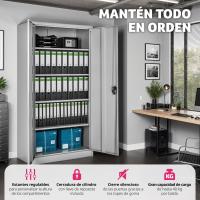 Armario Archivador Oficina en Acero, Armario Exterior e Interior con Cerradura, Armario Multiusos con 2 Puertas, 4 Estantes Ajustables y 5 Alturas, Fácil Montaje, 180x90x40 cm - Gris - details 3