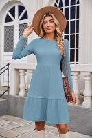 Vestido de manga larga con suéter hasta la rodilla informal con bolsillo y cuello redondo para mujer - details 14