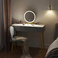Tocador Maquillaje con Espejo de Luz Regulable en 3 Niveles, Tocador con 3 Cajones, Escritorio Grande 100x40 cm, Silla Ajustable en Respaldo de Terciopelo, Blanco+Crema+Dorado, MB6105ws - details 26
