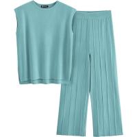 2025 Conjunto informal de punto para mujer: suéter de punto sin mangas + conjunto de dos piezas con pantalones de pierna ancha - details 30
