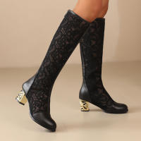 Botas de empalme de malla para primavera/verano 2025, nuevas botas geniales de tacón medio con cremallera trasera y punta redonda para mujer - details 5