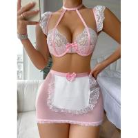 Lencería Sexy para mujer, conjunto de sujetador de encaje con realce, ropa interior, disfraz de sirvienta con aros - details 22