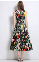 Vestido francés elegante de gama alta, sin mangas, cuello redondo, cintura estampada, adelgazante, corte en A, gran swing - details 9