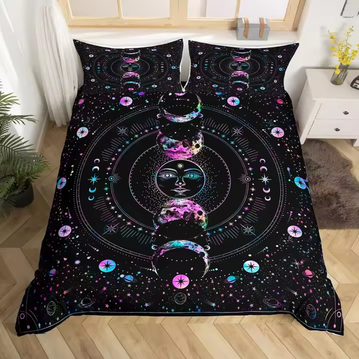 Juego de Ropa de Cama Exótica Boho Funda de Edredón de Sol Luna Tamaño Rey Material de Poliéster - 1