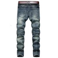 Nuevos pantalones vaqueros de motociclista Vintage de retazos para hombre, pantalones vaqueros de ciclismo elásticos rectos ajustados de Hip Hop, pantalones de calle de moda para hombre - details 3