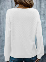 Suéteres con botones ahuecados y cuello en V para mujer, Jersey de punto, Top de Color sólido, suelto, informal, combina con todo, otoño - details 8