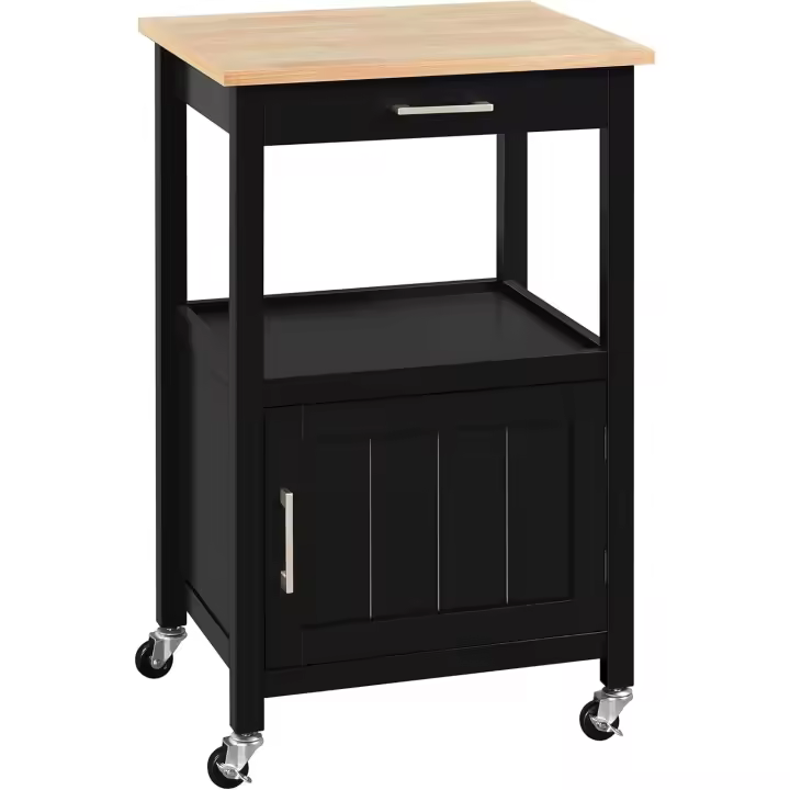 Carro de Cocina Carrito de Servicio con Ruedas Carro Auxiliar con Espacio de Almacenamiento Carro Cocina Comedor Hogar Negro - 1