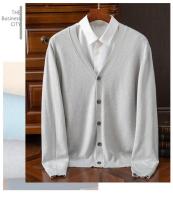 Cardigan de Punto para Hombres Vestido Suelto de Una Botónada con Cuello en V Color Sólido - details 2