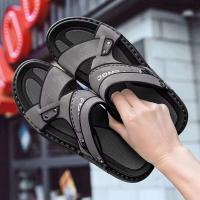 Sandalias planas de suela dura antideslizantes de moda 2024 zapatos de verano para hombre de goma al aire libre de PU de alta calidad - details 0