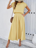 Conjunto de falda y top sin mangas de color sólido, elegante e informal para mujer, primavera verano - details 9