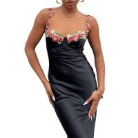 Temperamento Primavera Verano moda Sexy bordado Ence correas Color sólido vestido largo mujer verde hábil envoltura de cadera - details 13