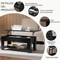 Mesa de Café Elevable y Extensible con Revistero 98x50x(41,8-56) cm Mueble para Sala de Estar y Comedor - details 66