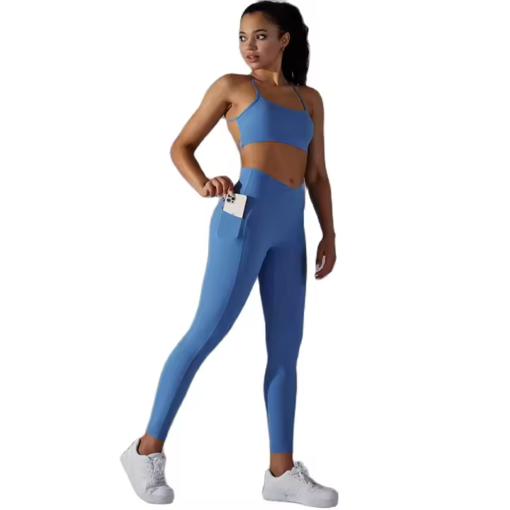 Conjunto de Yoga para Mujeres Sports Bra con Bolsillos, Leggings de Levantamiento de Glúteos, Zapatillas de Correr - 1