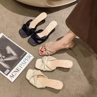 Sandalias sexis de tacón alto con punta estrecha para mujer, zapatillas a la moda de colores combinados, sandalias deslizantes para fiesta de verano - details 4