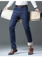 Pantalones vaqueros Sherpa gruesos de lana de invierno para hombre, pantalones vaqueros rectos de terciopelo informales de negocios, pantalones elásticos clásicos de felpa de lana para hombre - details 11
