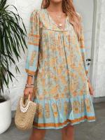 Vestido Corto Chic con Estampado Bohemio Cuello en V, Ajuste Suelto, Viscosa para Mujeres - details 6