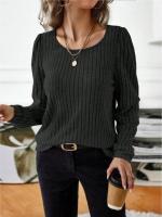 Suéter de Manga Larga para Mujer Jersey Informal a Rayas Verticales, Holgado, Color Sólido, Cuello Redondo, Moda de Otoño 2025 - details 28