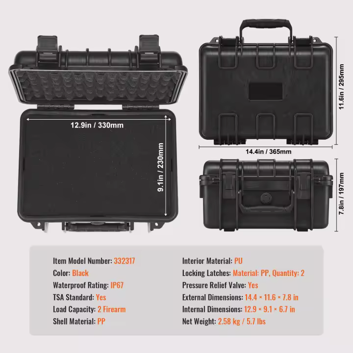 SucceBuy Estuche rígido para pistola con espuma de PU precortada, impermeable y a prueba de polvo para pistolas, con cerradura - 1