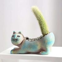 ETA jugoso de cerámica en forma de gato, jarrón de simulación de cómic animal, planta de interior ETE, decoración del hogar - details 5