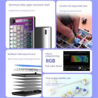 Kit de teclado mecánico de aluminio de 83 teclas con cable RGB, intercambiable en caliente, metal personalizado, teclados multifunción para juegos, plateado - details 6