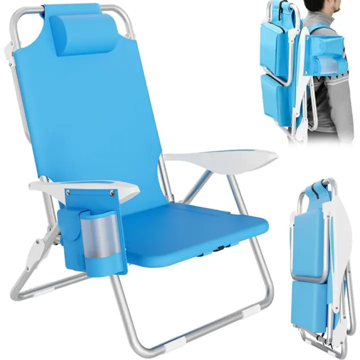 Silla Plegable Portátil de Playa Estructura de Aluminio Tubular con Bolsillo - 1