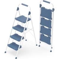 Peldaños Anchos con Baranda, Escalera de Tijera con Pedal Antideslizante, Taburete Plegable para Hogar Cocina Garaje Jardín Oficina, Capacidad de Carga de 900LBS, Azul - details 0