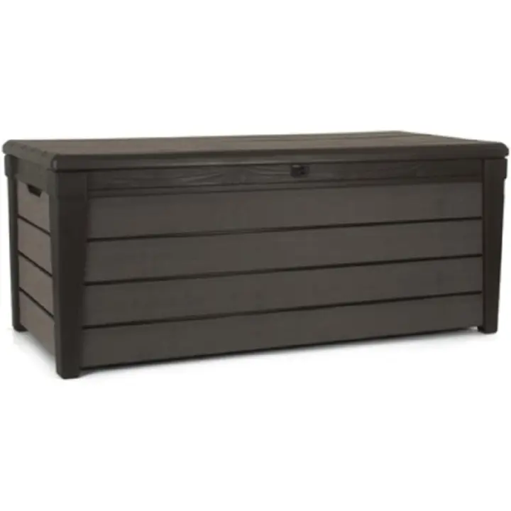 Arcón exterior, Baúl almacenaje, Capacidad 454L, Resina, Color Marrón, Ordenación jardín y terraza, 69,7 x 145 x 60,3 cm - 1
