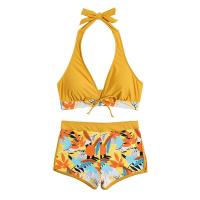 Bikini abierto con estampado de hojas retro en talla grande, conjunto de traje de baño de dos piezas con correas estables para mujer - details 96