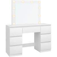 Tocador de Maquillaje con Espejo de Luz LED, Iluminación Regulable, con 7 Cajones, Tocador de Dormitorio con Espacio de Almacenamiento, 110x39,5x140,5 cm, Blanco, MB6099ws - details 8