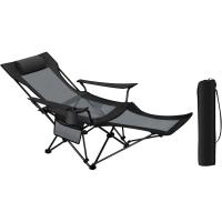Respaldo Reclinable Ajustable, Reposapies Extraíble y Portavasos, Carga de 150 kg, Silla Portátil para - details 0