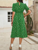 Vestido de mujer, novedad de verano 2025, vestido de longitud media acampanado a la moda con cintura alta y flores redondas para mujer - details 30