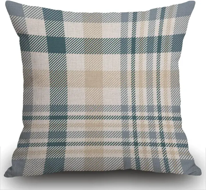 Fundas de Almohada Cuadradas Diseño Escocés en Beige, Blanco, Polvo, Verde Azulado y Azul Gris - 1