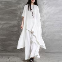 Conjunto deportivo informal de 2 piezas de lino y algodón para mujer, Top largo de manga corta con cuello redondo, estilo coreano de talla grande - details 10