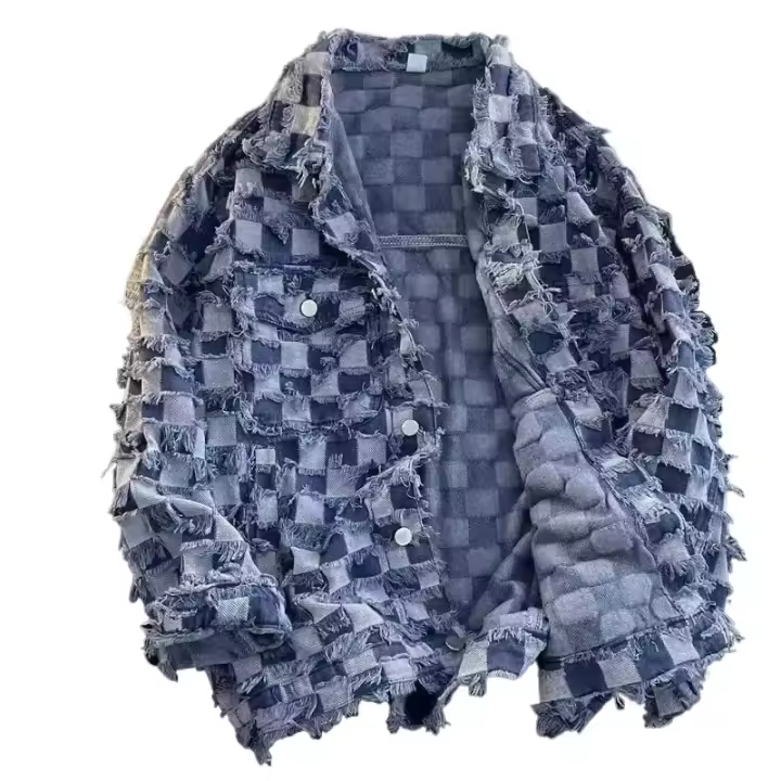 Chaqueta vaquera a cuadros para hombre y mujer, estilo americano, corte holgado, diseño retro, sensibilidad a la moda, informal de otoño a la moda - 1