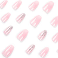 Uñas Artificiales de Bailarina de Doble Color con Brillo Longitud Media, Punta Cuadrada, Belleza para Mujeres y Niñas - details 1