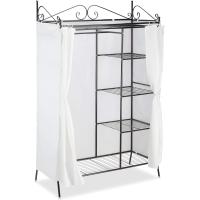 Armario Abierto Country, Perchero Recibidor, Vestidor con Cubierta, Metal-Tela, 1 Ud, 172 x 105 x 45 cm, Negro - details 0