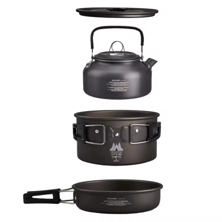 3 unids/set Camping al aire libre olla para cocinar agua hervidor de agua juego de utensilios de cocina portátiles vajilla senderismo Picnic - 1